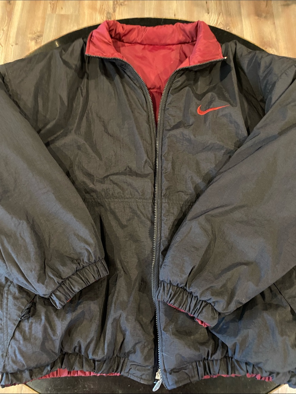 Y2K Nike Reversible Black Puffer Jacket with Red Lining and Swoosh Size XL